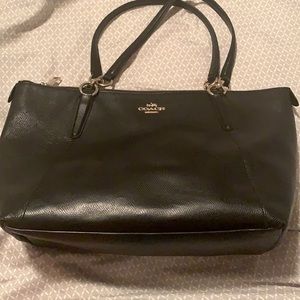 Black leather coach tote purse